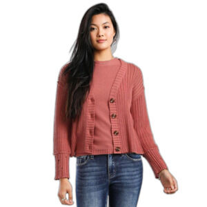 BKE | Pointelle Tank & Cardigan Sweater Set Distressed in Deep Peach Size Medium